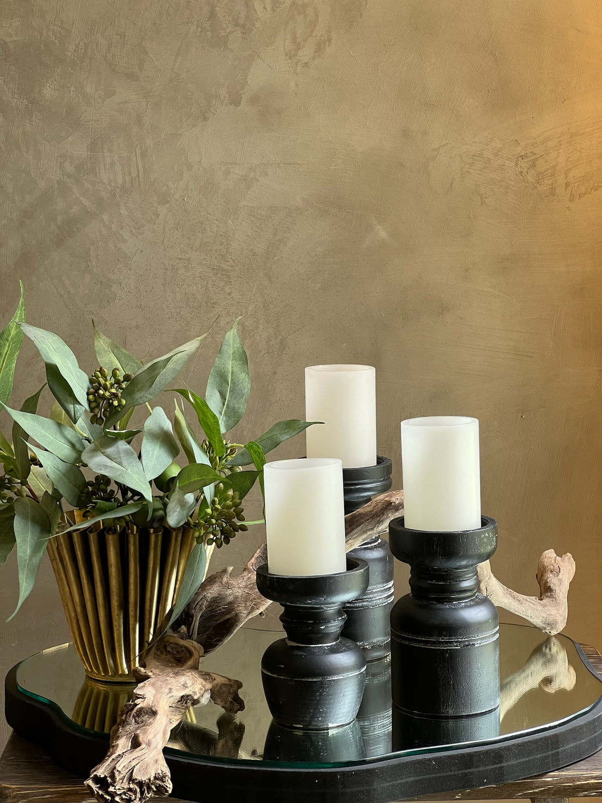 Portavelas de Madera Negra - Set de 3